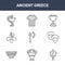 9 ancient greece icons pack. trendy ancient greece icons on white background. thin outline line icons such as trident, theatre,