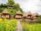 9 aug 20, Nan, Thailand. ecology resort in nature trend. wooden hut in rice field near stream.