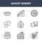 9 august bakery icons pack. trendy august bakery icons on white background. thin outline line icons such as churros, bread,