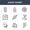 9 august bakery icons pack. trendy august bakery icons on white background. thin outline line icons such as roll, mix, cupcake .