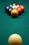 9-Ball rack of billiard balls.