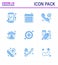 9 Blue Set of corona virus epidemic icons. such as stay home, prevent, call, hygiene, call