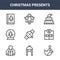 9 christmas presents icons pack. trendy christmas presents icons on white background. thin outline line icons such as keychain,