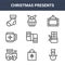9 christmas presents icons pack. trendy christmas presents icons on white background. thin outline line icons such as snowman,