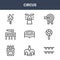 9 circus icons pack. trendy circus icons on white background. thin outline line icons such as garlands, lollipop, magician .
