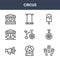 9 circus icons pack. trendy circus icons on white background. thin outline line icons such as juggling, one wheel, trapeze .