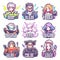 9 collection of gamer character stickers
