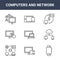 9 computers and network icons pack. trendy computers and network icons on white background. thin outline line icons such as