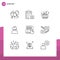 9 Creative Icons Modern Signs and Symbols of person, esteem, paste, affirmations, drum