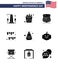 9 Creative USA Icons Modern Independence Signs and 4th July Symbols of dollar; decoration; shield; buntings; american day