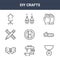 9 diy crafts icons pack. trendy diy crafts icons on white background. thin outline line icons such as pendant, chainsaw, jewelry