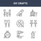 9 diy crafts icons pack. trendy diy crafts icons on white background. thin outline line icons such as spray paint, push pin, saw