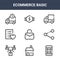 9 ecommerce basic icons pack. trendy ecommerce basic icons on white background. thin outline line icons such as mobile app, share