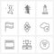 9 Editable Vector Line Icons and Modern Symbols of hobby, activities, center, warn, flag