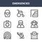 9 emergencies icons pack. trendy emergencies icons on white background. thin outline line icons such as hospital, emergency,