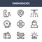 9 emergencies icons pack. trendy emergencies icons on white background. thin outline line icons such as siren, civilian, emergency