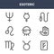 9 esoteric icons pack. trendy esoteric icons on white background. thin outline line icons such as rune, illuminati, mercury .