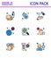 9 Filled Line Flat Color Corona Virus pandemic vector illustrations coronavirus, worldwide, fever, washing, hands spray