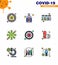 9 Filled Line Flat Color viral Virus corona icon pack such as epidemic, spread, hand, corona, medicine