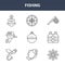 9 fishing icons pack. trendy fishing icons on white background. thin outline line icons such as helm, life jacket, compass .
