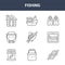 9 fishing icons pack. trendy fishing icons on white background. thin outline line icons such as reef knot, map, boat . fishing