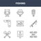 9 fishing icons pack. trendy fishing icons on white background. thin outline line icons such as shoal, fishing rod, hat . icon set