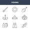 9 fishing icons pack. trendy fishing icons on white background. thin outline line icons such as trout, fishing trophy, lifebuoy .