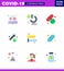 9 Flat Color coronavirus epidemic icon pack suck as blood, pipette, virus, healthcare, care