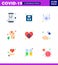 9 Flat Color viral Virus corona icon pack such as man, cough, machine, vomit, safety