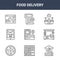 9 food delivery icons pack. trendy food delivery icons on white background. thin outline line icons such as order, food stand,