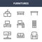 9 furnitures icons pack. trendy furnitures icons on white background. thin outline line icons such as armchair, shelves, table .