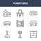 9 furnitures icons pack. trendy furnitures icons on white background. thin outline line icons such as chest of drawers, divan,