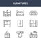 9 furnitures icons pack. trendy furnitures icons on white background. thin outline line icons such as chest of drawers, wardrobe,