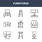 9 furnitures icons pack. trendy furnitures icons on white background. thin outline line icons such as desk chair, armchair, chair