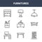 9 furnitures icons pack. trendy furnitures icons on white background. thin outline line icons such as shelves, table, lamp .