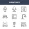 9 furnitures icons pack. trendy furnitures icons on white background. thin outline line icons such as sofa bed, floor lamp, desk