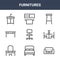 9 furnitures icons pack. trendy furnitures icons on white background. thin outline line icons such as sofa, table, towel rail .