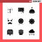 9 Icon Pack Solid Style Glyph Symbols on White Background. Simple Signs for general designing