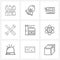 9 Interface Line Icon Set of modern symbols on atom, industry, shopping, factory, solutions