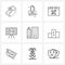 9 Interface Line Icon Set of modern symbols on construction, investment, education, finance, currency