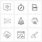 9 Interface Line Icon Set of modern symbols on hierarchy, envelope, file type, email, delivered letter