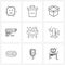 9 Interface Line Icon Set of modern symbols on scary, gun, remove, parcel, open