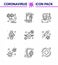 9 Line Coronavirus Covid19 Icon pack such as  smart watch, medical, head, healthcare, sickness fever