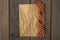 9 May background - George ribbon and note paper on the wooden background. Victory day or fatherland defender day concept. Top view