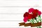 9 may wooden board red carnations St George ribbon