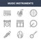 9 music instruments icons pack. trendy music instruments icons on white background. thin outline line icons such as banjo, bodhr?n