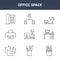 9 office space icons pack. trendy office space icons on white background. thin outline line icons such as plant, office desk,