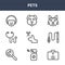 9 pets icons pack. trendy pets icons on white background. thin outline line icons such as first aid kit, cat toy, dog . pets icon