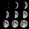 9 phases from new to full Moon, Lunar on dark nigh