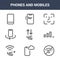 9 phones and mobiles icons pack. trendy phones and mobiles icons on white background. thin outline line icons such as no wifi, ,